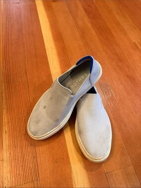 Rothy's Light Gray Slip-On Loafers with Blue Trim